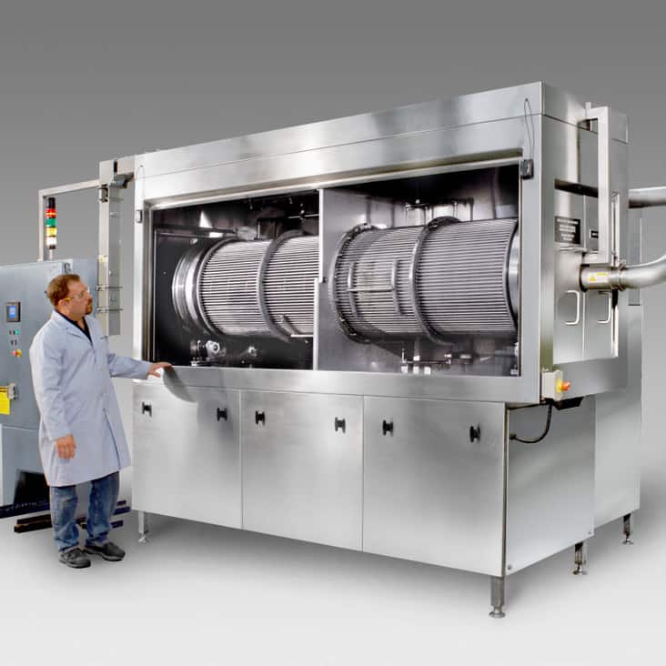 Sanitary drum Washer engineered to clean plastic vile stoppers for the pharmaceutical industry