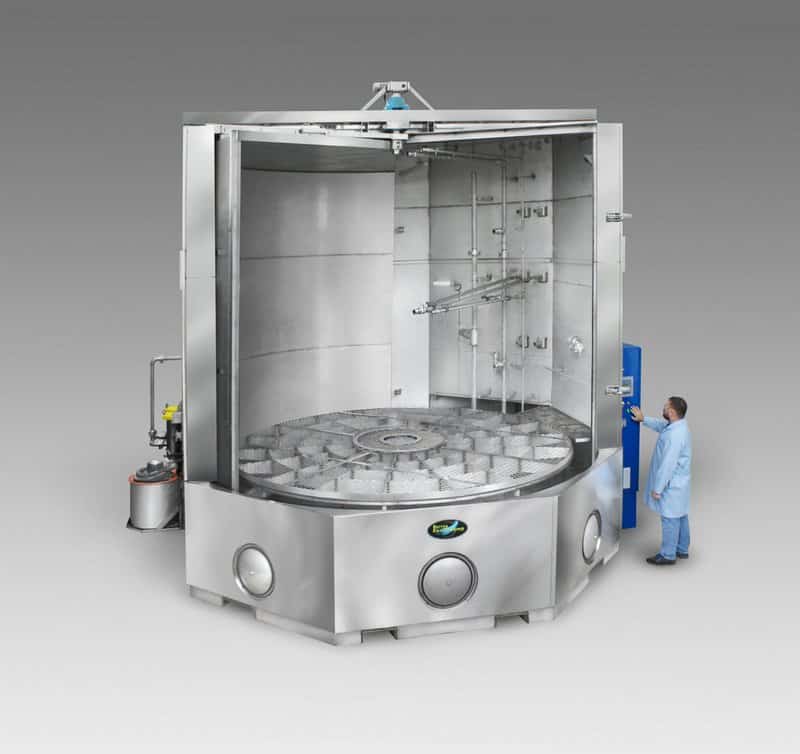 Spray cabinet washer with 150" diam. turntable for cleaning space rocket parts